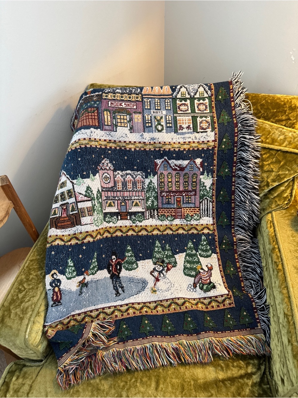 Holiday Village Woven Throw Blanket in Navy and Multicolor
